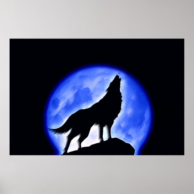 Wolf Howling em Moon Poster Impressão - Posters do (Frente)