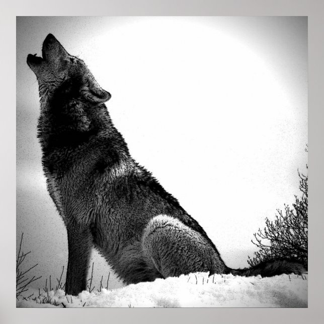 Wolf Howling em Moon Poster Impressão - Posters do (Frente)