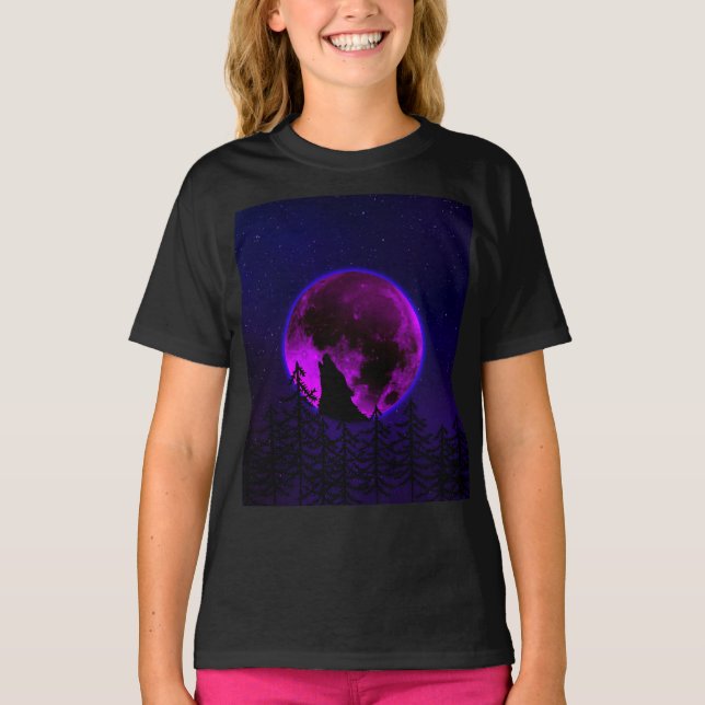 WOLF HOWLING MOON MAGENTA T-Shirt (Frente)