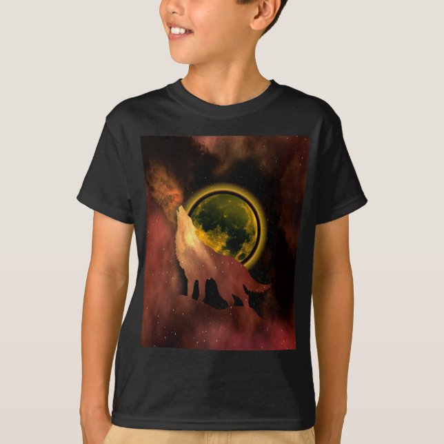 WOLF HOWLING NA GALÁXIA DA LUA ESPACIAL T-Shirt (Frente)