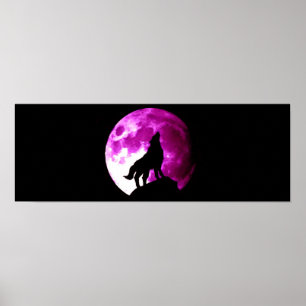 Wolf Howling na Lua Panorâmica Poster