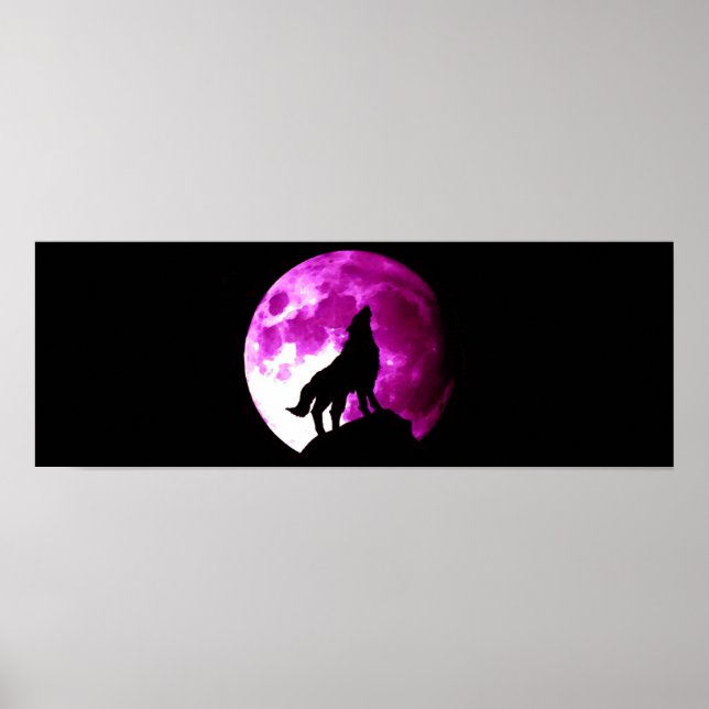 Wolf Howling na Lua Panorâmica Poster (Frente)