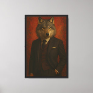 Wolf in Suit Retrait Frame Canvas Wall Art
