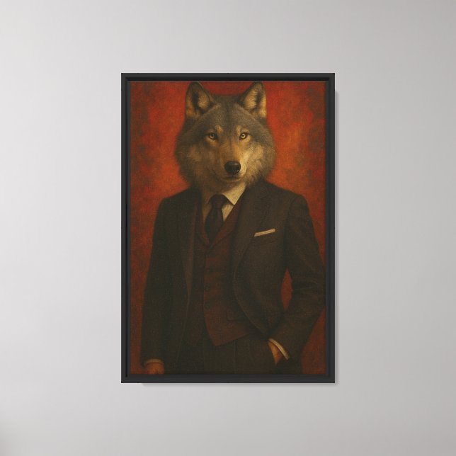 Wolf in Suit Retrait Frame Canvas Wall Art (Frente)