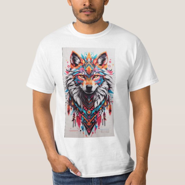 Wolf Mandala T-Shirt Tribal - Vibrante e Único (Frente)
