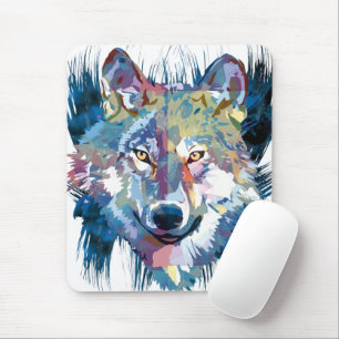 Wolf Mousepad Azul Desenho Colorido de Lobos