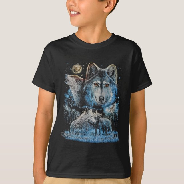 Wolf Pack Kids T-Shirt - Brilho na impressão escur (Frente)