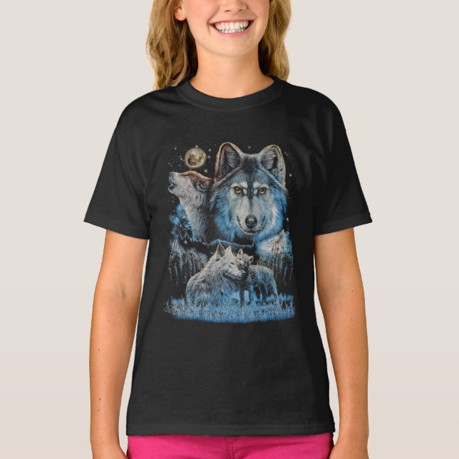 Wolf Pack Kids T-Shirt - Brilho na impressão escur (Frente)