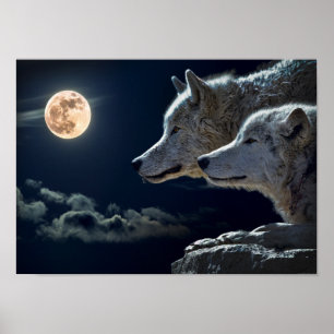 Wolf Pair Moon Night Gothasy Poster