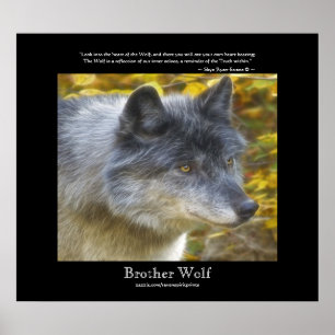 Wolf Portrait & Wolf Poem Wildlife Poster