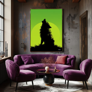 Wolf Poster - Howling Silhouette em Verde