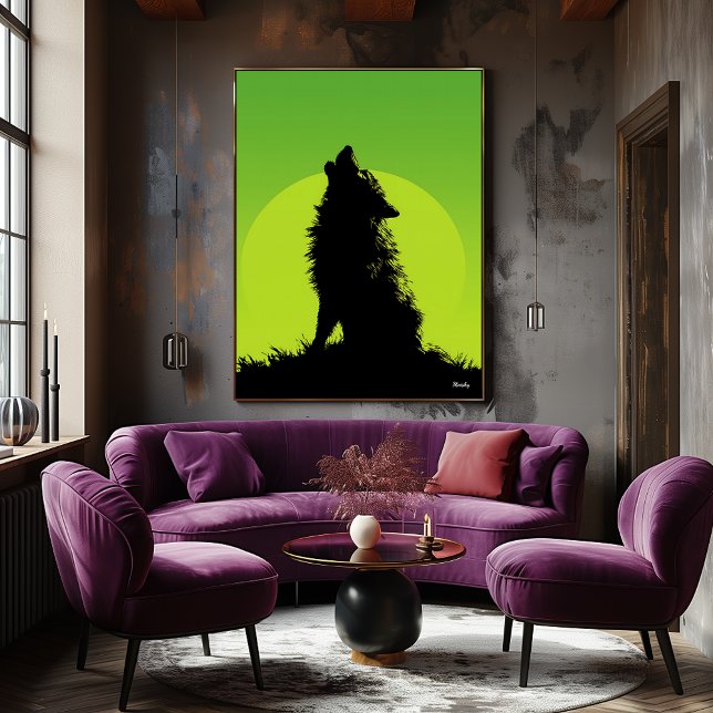 Wolf Poster - Howling Silhouette em Verde (Criador carregado)
