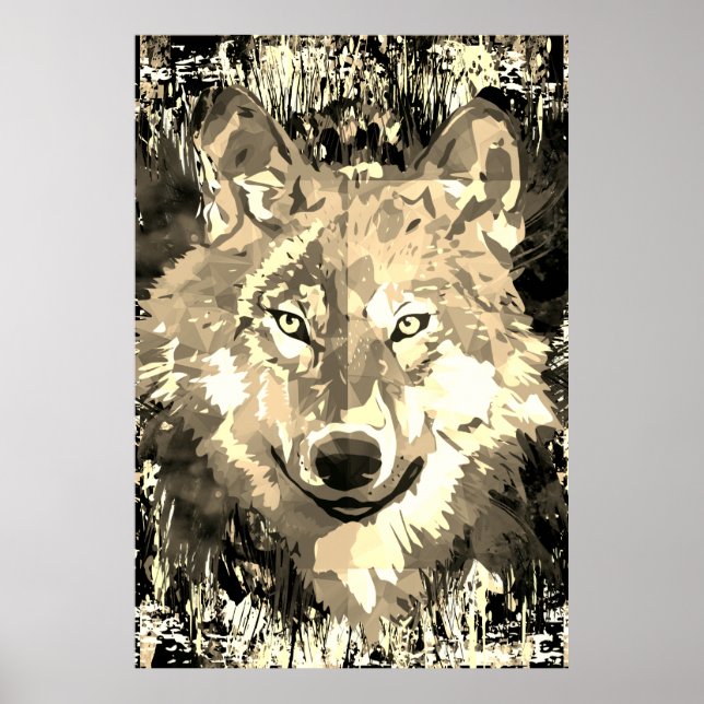 Wolf Poster - Sepia Wolf Polygon Poster (Frente)