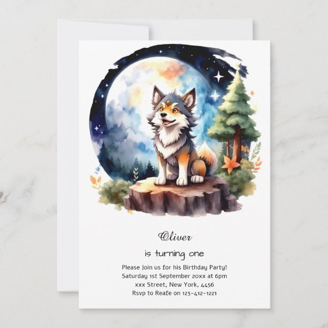 Wolf Primeiro Convite de Aniversário (Frente)