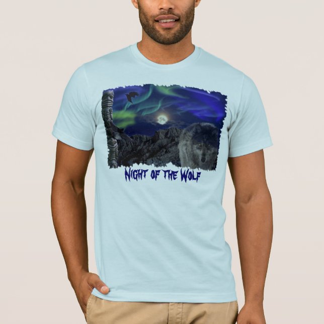 Wolf, Ravens, Pole Totem e Aurora T-Shirt (Frente)