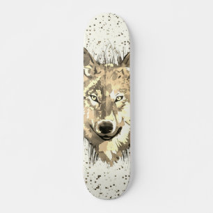 Wolf Skateboard Deck   Sepia Wolf Head