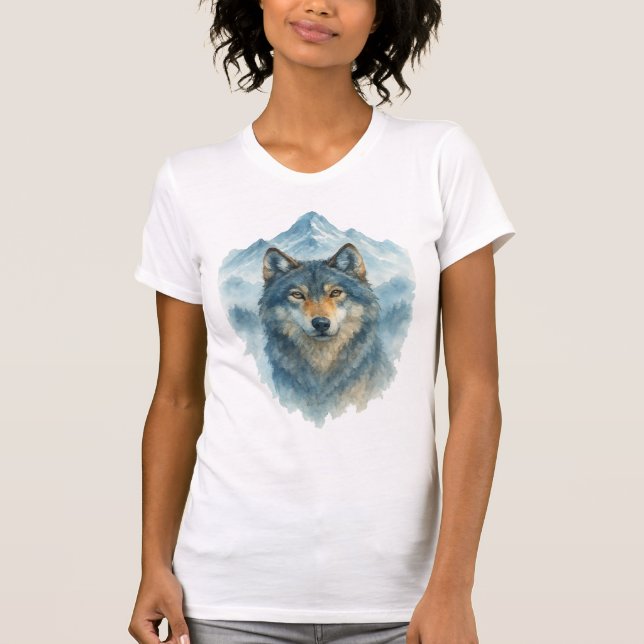 Wolf Watercolor e T-Shirt de montanha (Frente)