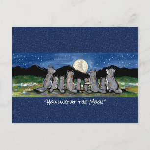Wolf Wolves Moon Whimsic Watercolor Cartão Postal