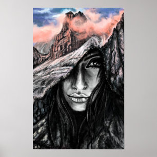 Woman and Nature Emotion Poster Print Painting Art