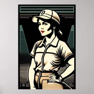 Woman Golfer Woodblock Impressão