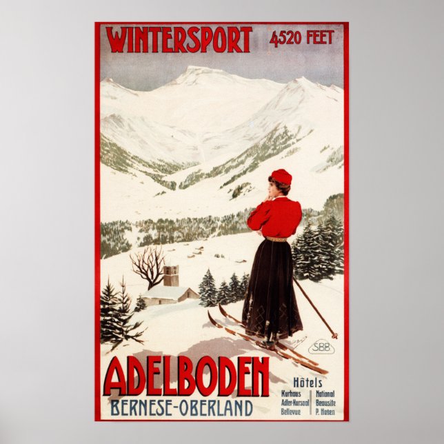 Woman Skier Overlook Adelboden Poster (Frente)