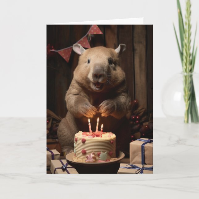 Wombat com Bolo de Aniversário - Cartão (Frente)