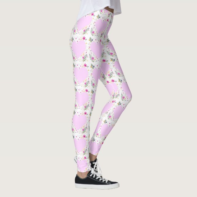 Women’s Valentine Heart & Flower Leggings (Direita)