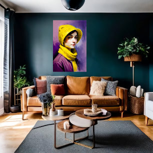 Women with yellow hat and scarf AI Art Poster