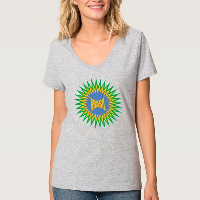Women's Basic V-Neck T-Shirt SUN  BRASIL (Frente)