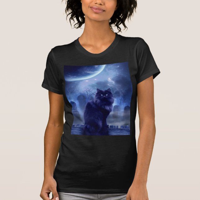 women's black cat and moon t-shirt (Frente)