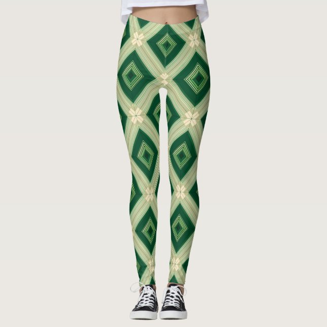 Women's Emerald Green Diamond Geometric Leggings (Frente)