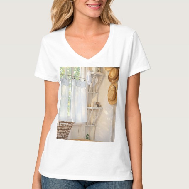 Womens T-Shirt Curtain in the Wind (Frente)