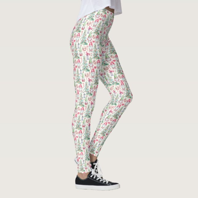  Women's Watercolor Christmas Gnomes Leggings  (Direita)