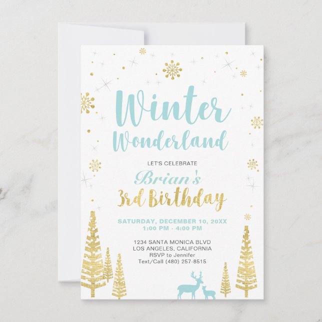 Wonderland de inverno - Convite para aniversário d (Frente)