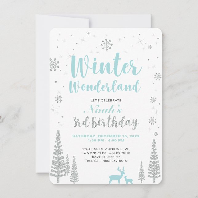 Wonderland de inverno - Convite para aniversário d (Frente)