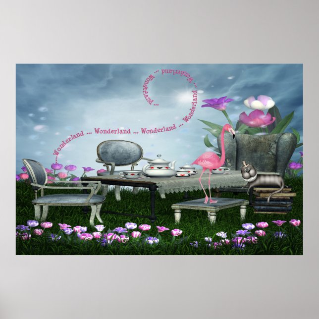 Wonderland Flamingo & Cheshire Cat Poster (Frente)