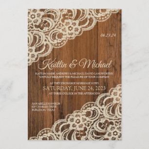 Wood & Beige Rustic / Convite Para Casamento De Ta