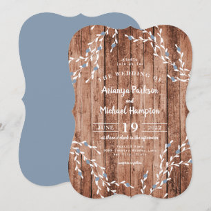 Wood Dusty Blue Berry Wreath Convite para Casament
