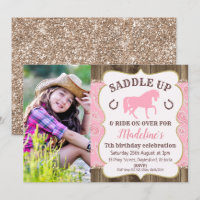 Wood Paisley Glitter Horse Convite de Aniversário