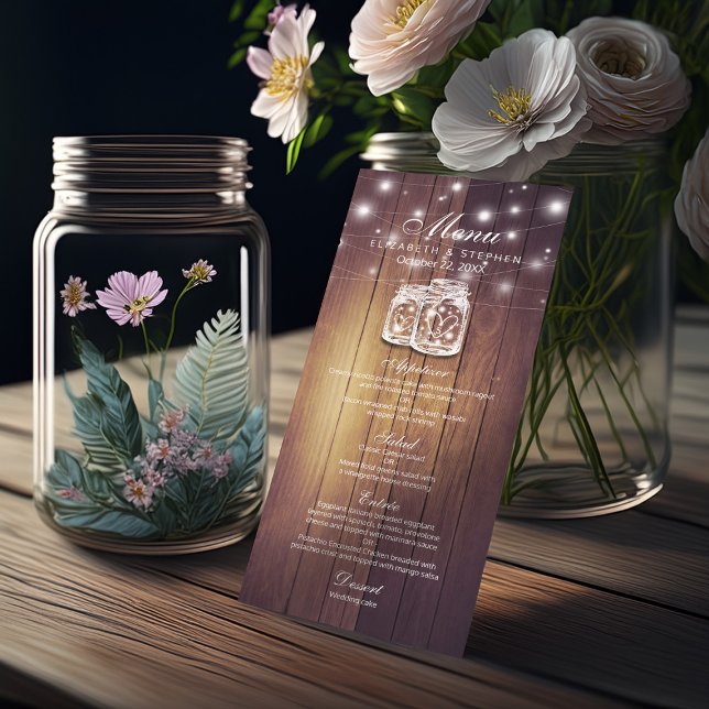 Wood Rustic & Mason Jar String Lights Menu de Casa (Criador carregado)