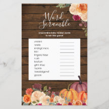 Wood Rustic Pumpkin Floral Word Scramble Game