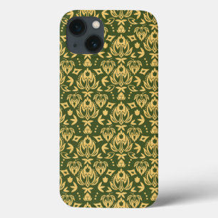 Wooden floral damask pattern background