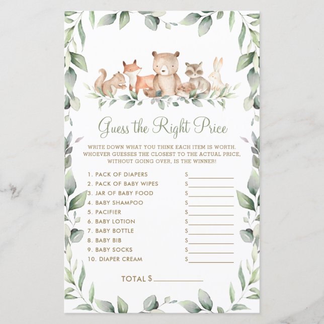 Woodland adivinha o jogo do Chá de fraldas de preç (Frente)