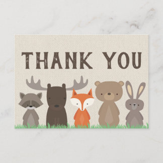Woodland Animal Chá de fraldas Obrigado Cartões Fl