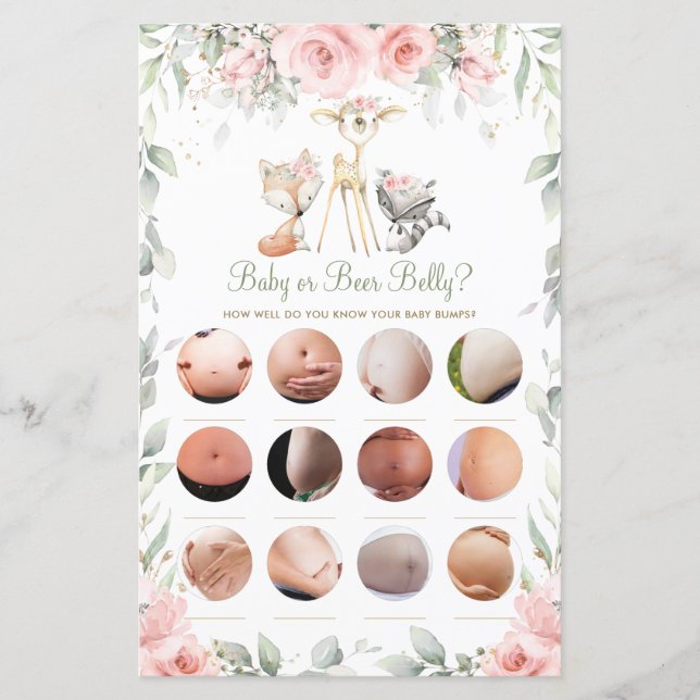 Woodland Animal Floral Baby ou Beer Belly Game (Frente)