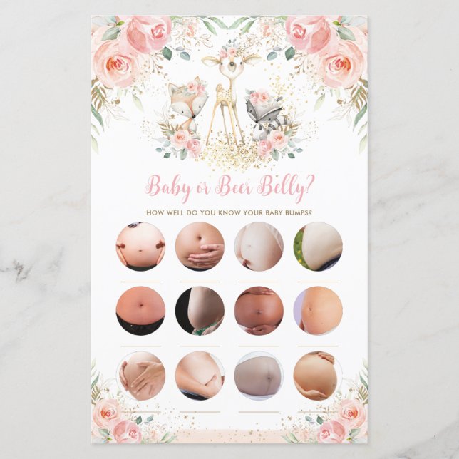 Woodland Animal Floral Baby ou Beer Belly Game (Frente)