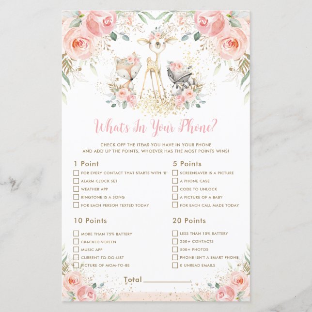 Woodland Animal Floral O que há no seu jogo telefô (Frente)