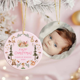 Woodland Baby Girl Primeiro Ornamento de Foto de N
