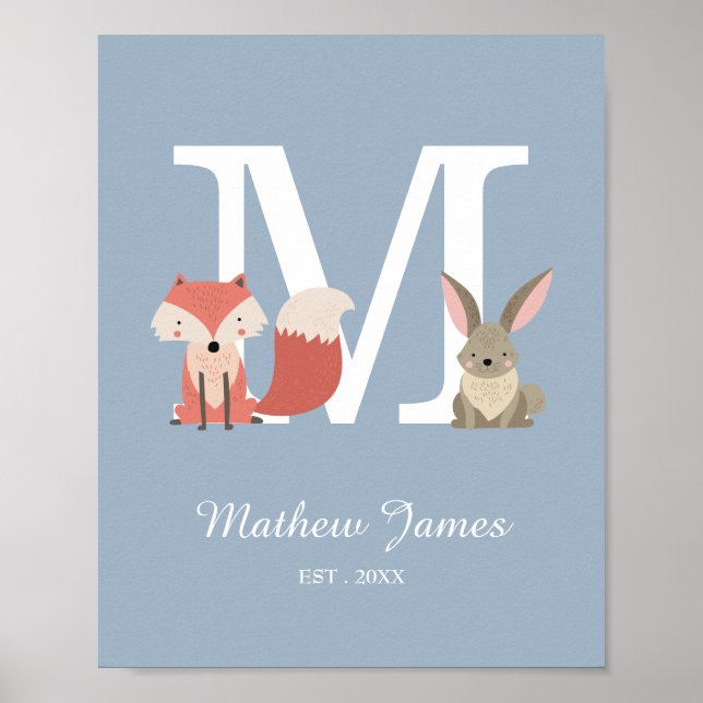 Woodland Baby Monograma Inicial Poster (Frente)