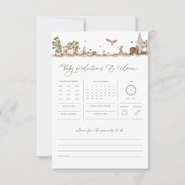 Woodland Baby Predictions Advice Jogo de Chá de fr (Frente)